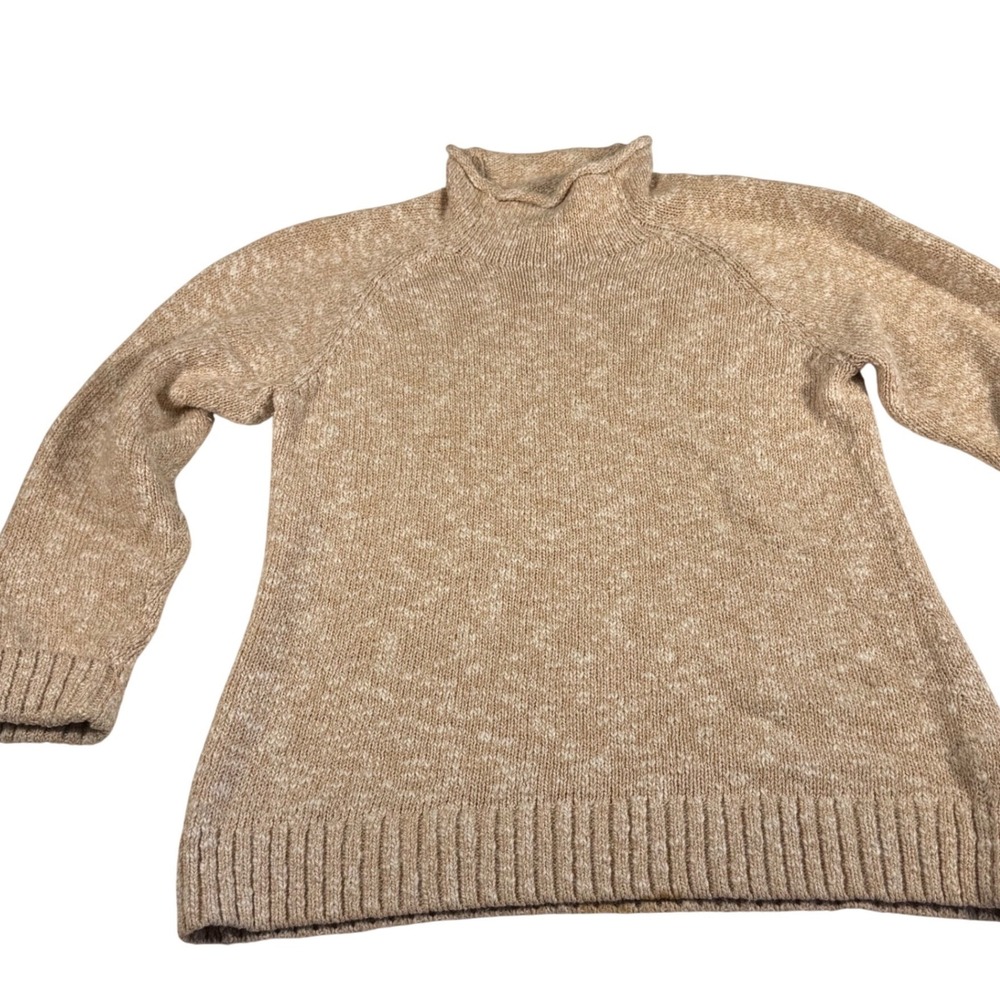 LL Bean Women's‎ Speckled Ragg roll Funnel neck Sweater Size MP Tan K
